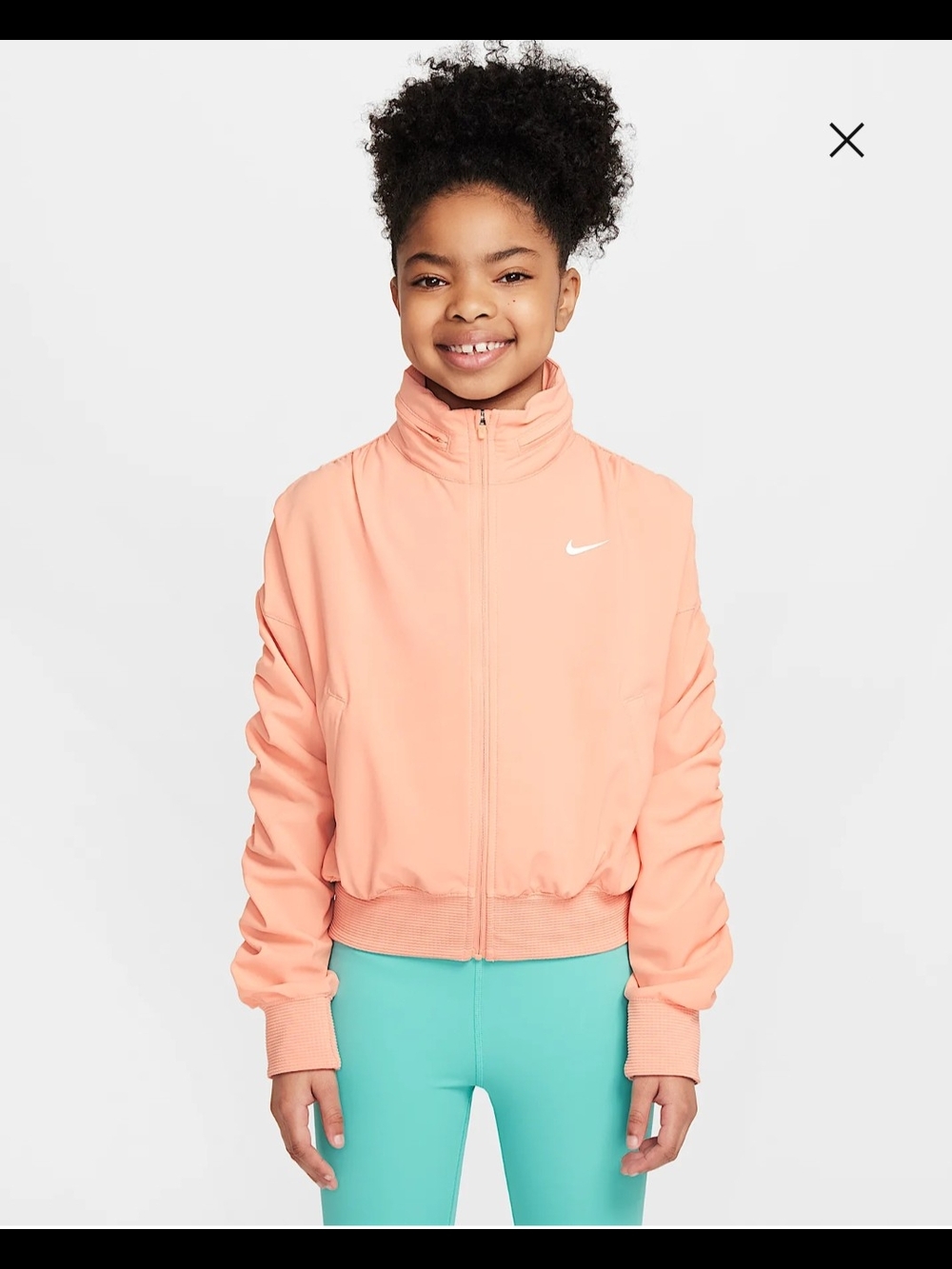 Nike Girls Peach Dri-Fit Lightweight Zip-Up Jacket with White Swoosh